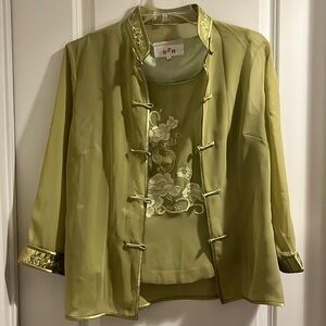 Green 2 piece Chinese shirt and jacket